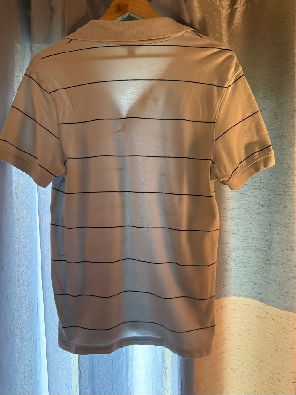 Men's Light Blue Polo Shirt with Thin brown Stripes